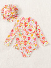 Young Girl Floral Print Patchwork Ruffled One-Piece Swimsuit